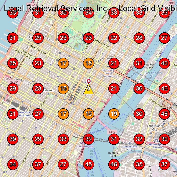 Legal Retrieval Services, Inc. GeoGrid visibility map for Process Server in Whitestone